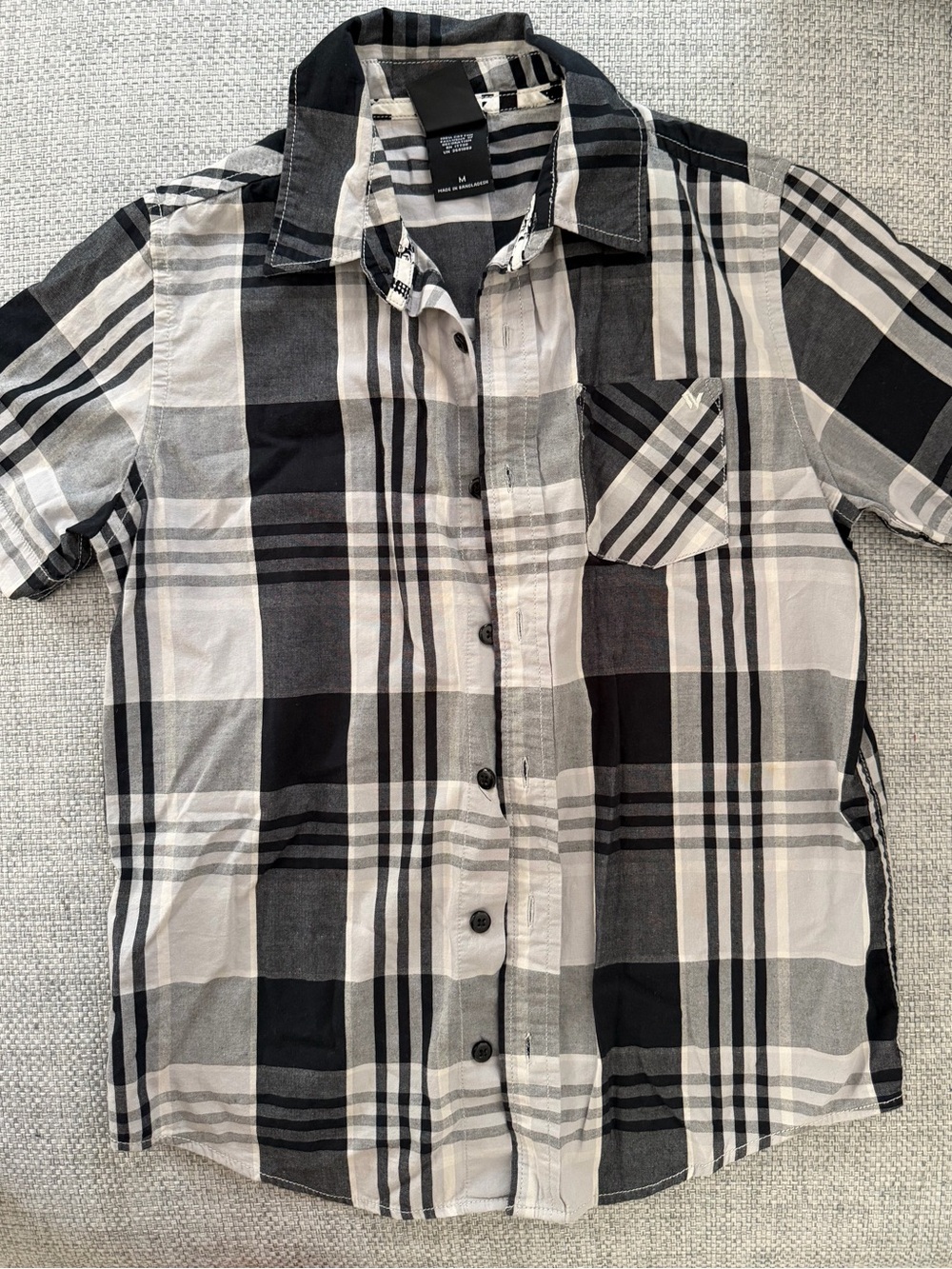 Men's Black & White Plaid Short-Sleeve Shirt